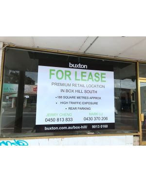 265x 150cm waterproof window sticker for buxton real estate agent in Boxhill VIC 3128