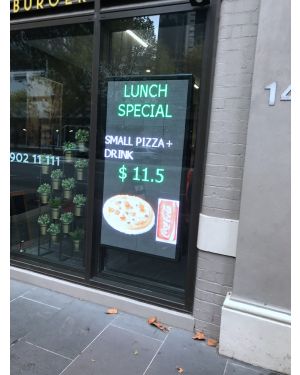 70x165cm medium resolution LED screen high brightness for pizza restaurant on city road in Melbourne CBD